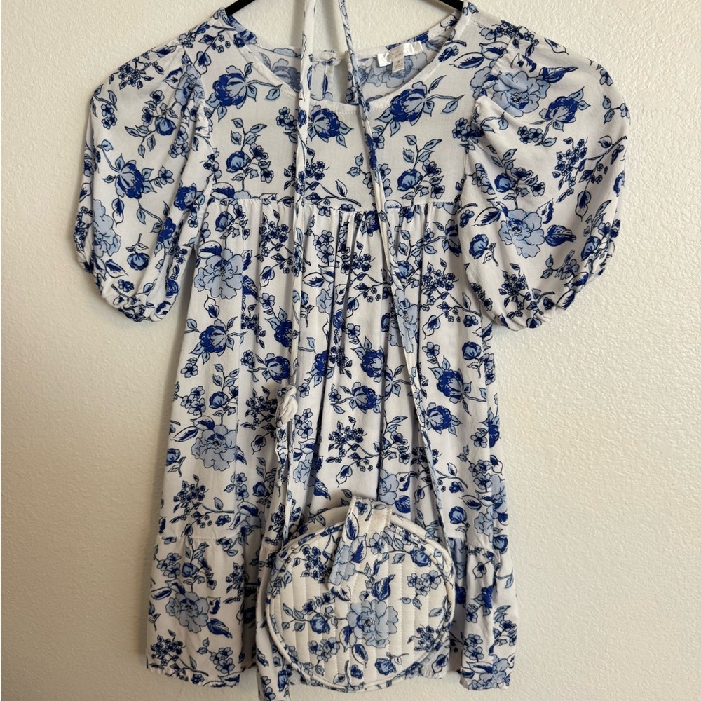 Blue and White Floral Dress and purse set